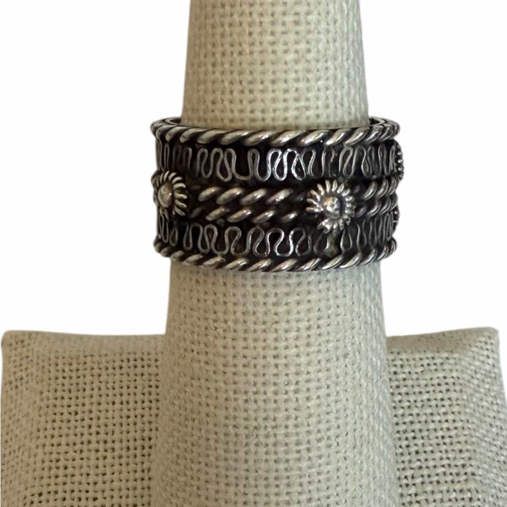 Boho Vintage Sterling Silver 11mm Band Ring